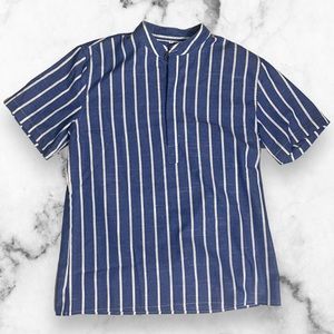 Grandfather collar button down t-shirt